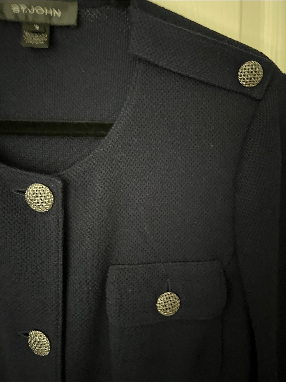 St. John Navy Military-Style Buttoned Trench Coat - Picture 4 of 9